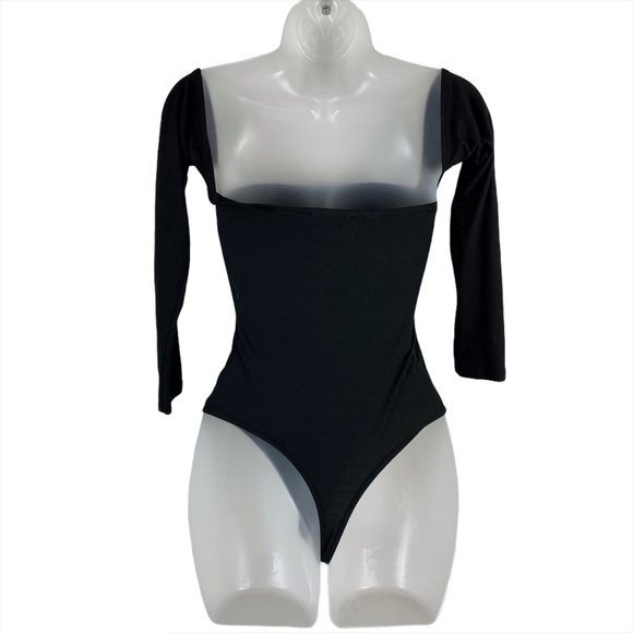 blanc Square Neck Long Sleeve Thong Bodysuit - Picture 5 of 7